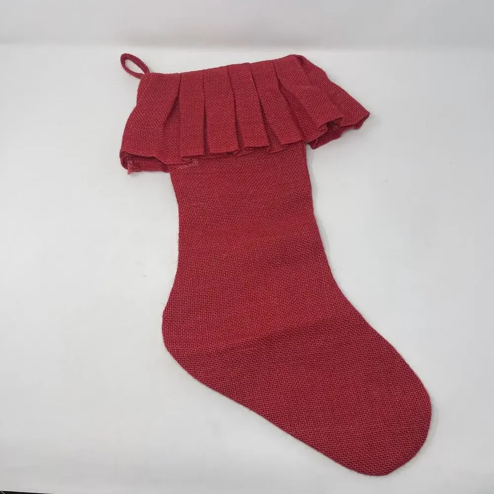 Storehouse Red Set of 2 Pleated Burlap Stockings Holiday Christmas Textured